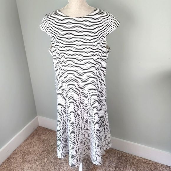Anne KLEIN WOMEN'S SHIFT DRESS PLUS SIZE 14W CAP SLEEVE LINED BLACK AND WHITE - Picture 1 of 6